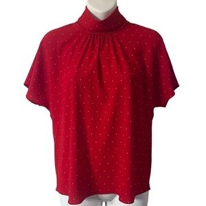 Vince Camuto short sleeve red polka dot mock neck blouse size XS